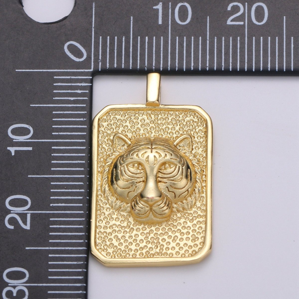 Gold Tag Tiger Charm Gold Filled Medallion, Tiger King Pendant Animal Necklace Charm for Statement Necklace Component Men Unisex Jewelry J-024