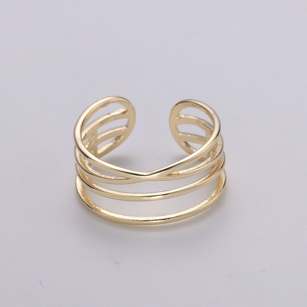 Gold Vermeil Layered Ring | Triple Band Stackable Ring |  Dainty Ring Minimalist Jewelry Trendy Midriff or Pinkie Everyday Ring Open Ring R-125