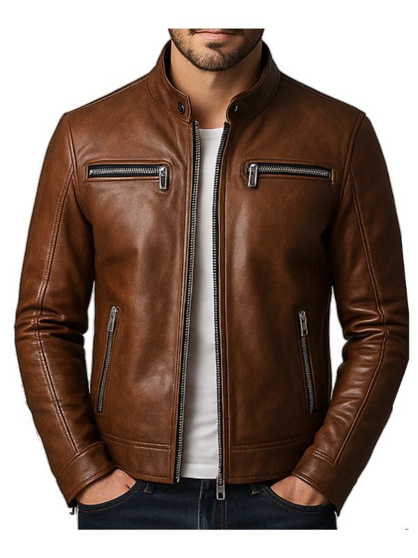 Men's Henry Brown Leather Biker Jacket