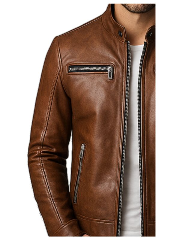 Men's Henry Brown Leather Biker Jacket