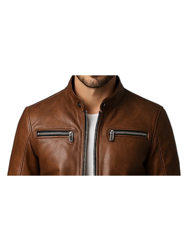 Men's Henry Brown Leather Biker Jacket