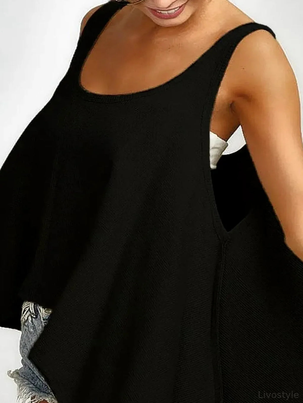 High-Low Flared Hem Scoop Neck Tank Top