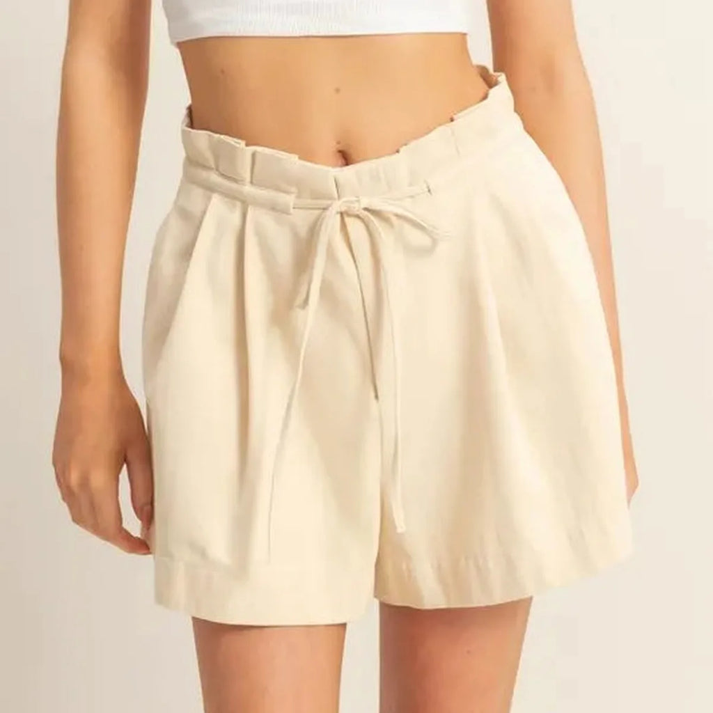 High-Waisted Washed Twill Paperbag Shorts with Drawstring