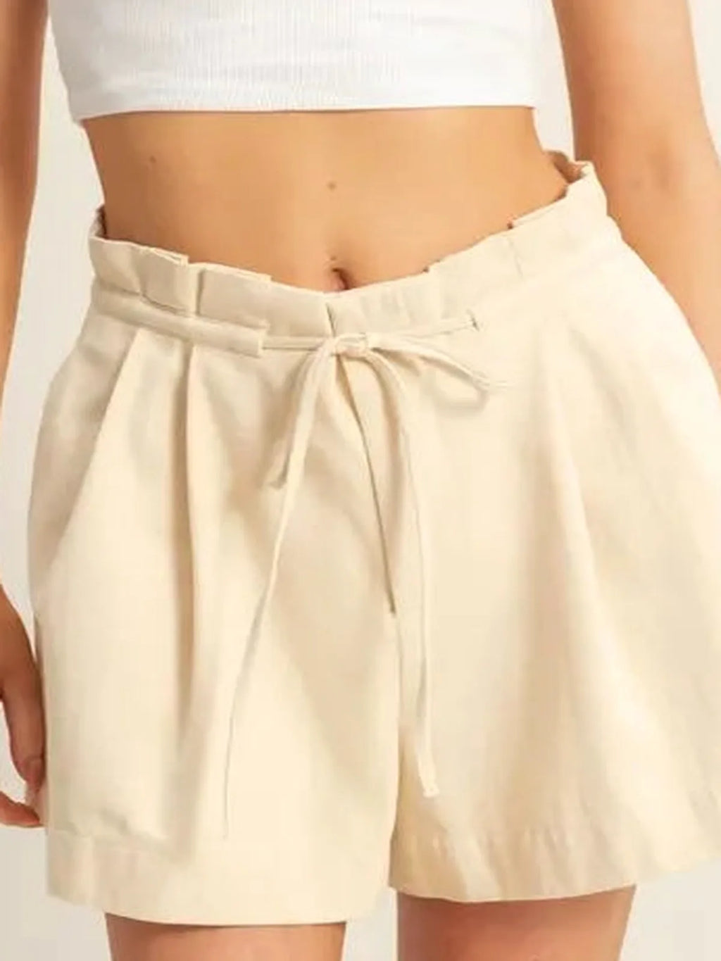 High-Waisted Washed Twill Paperbag Shorts with Drawstring