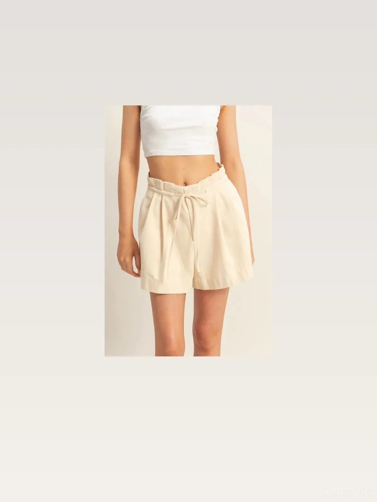 High-Waisted Washed Twill Paperbag Shorts with Drawstring