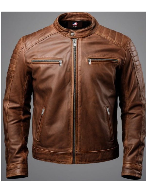 Men's Hudson Brown Leather Biker Jacket