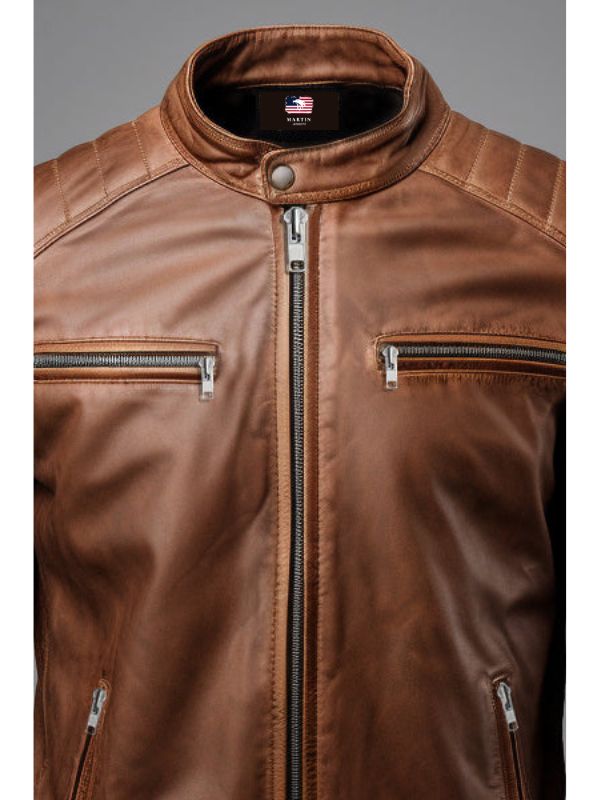 Men's Hudson Brown Leather Biker Jacket