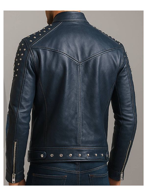 Men's Hugo Blue Leather Biker Jacket