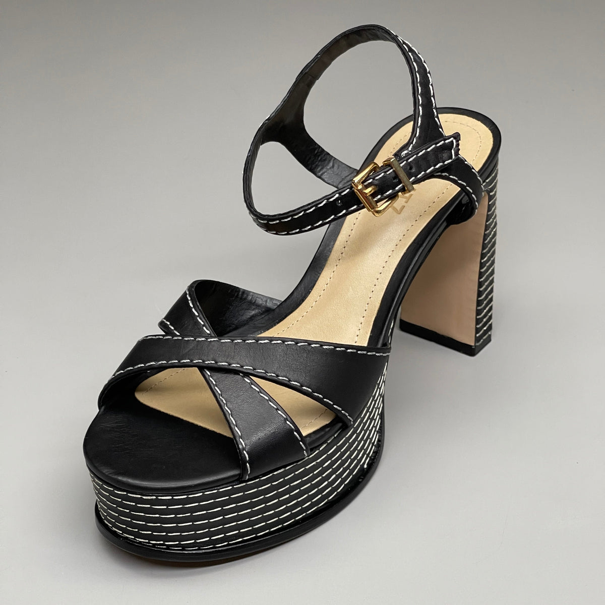 SCHUTZ Keefa Casual Women's Leather Sandal Black Platform 4" Heel Shoes Sz 6B (New)