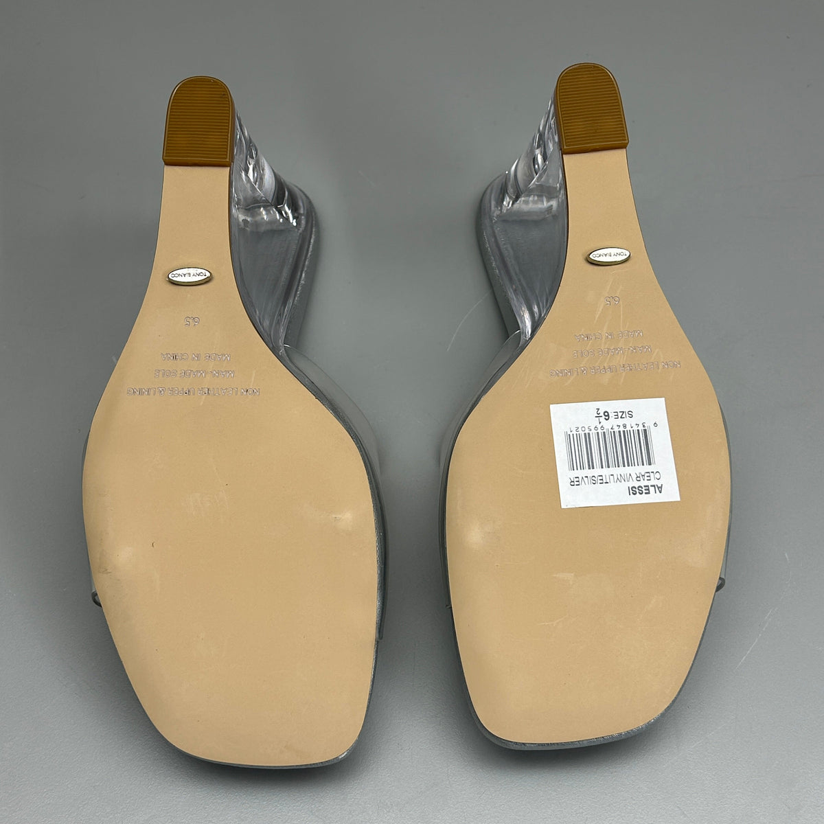 TONY BIANCO Alessi Clear Vinylite/Silver Wedges Women's Heels Sz 6.5 (New)