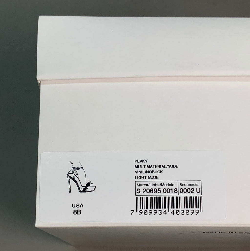 SCHUTZ Peaky Nubuck & Vinyl Multimaterial Women's Sandal Heel Light Nude Sz 8B (New)