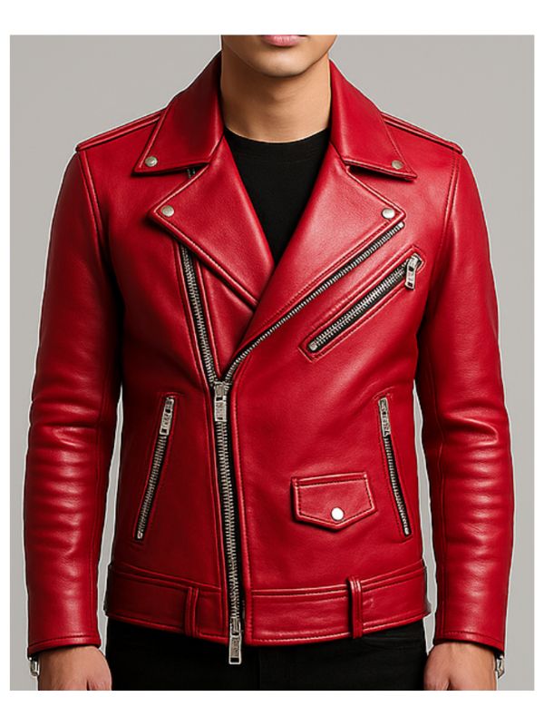Men's Red Isaac Leather Biker Jacket