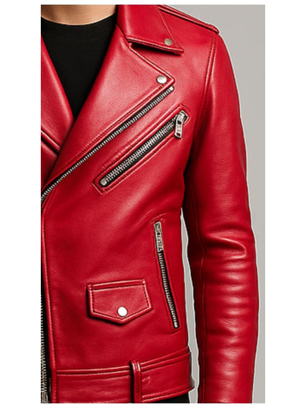 Men's Red Isaac Leather Biker Jacket