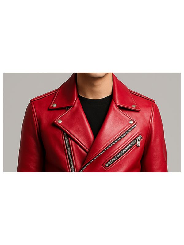 Men's Red Isaac Leather Biker Jacket