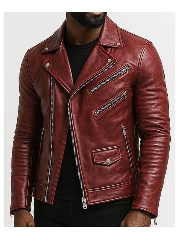 Men's Roman Red Leather Biker Jacket