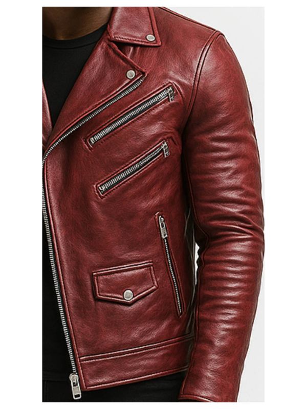 Men's Roman Red Leather Biker Jacket