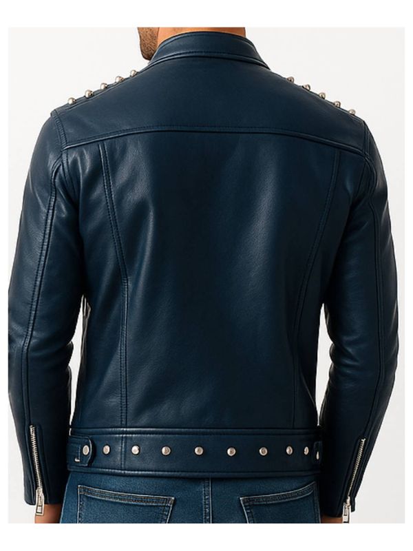 Men's Jaxon Blue Leather Biker Jacket