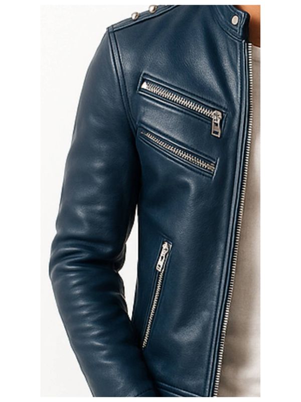 Men's Jaxon Blue Leather Biker Jacket