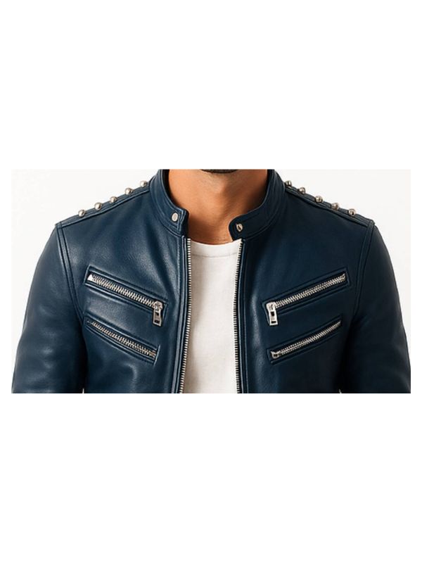 Men's Jaxon Blue Leather Biker Jacket