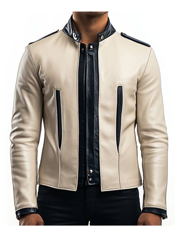 Men's Jesse White Leather Biker Jacket