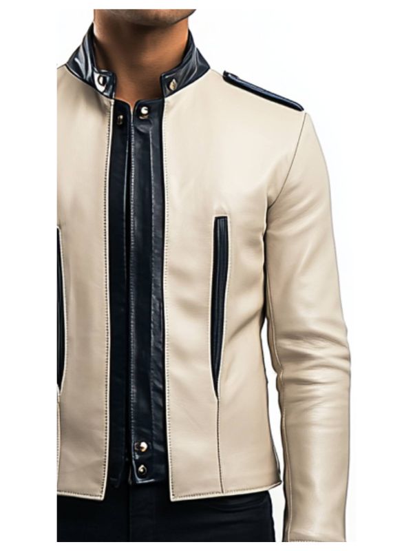 Men's Jesse White Leather Biker Jacket