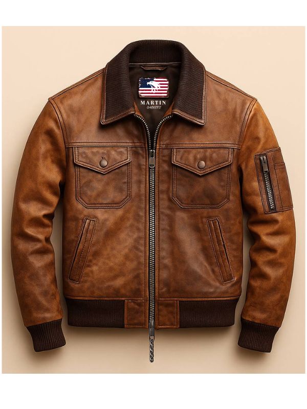 Kai Men's Brown Leather Zip-Up Jacket