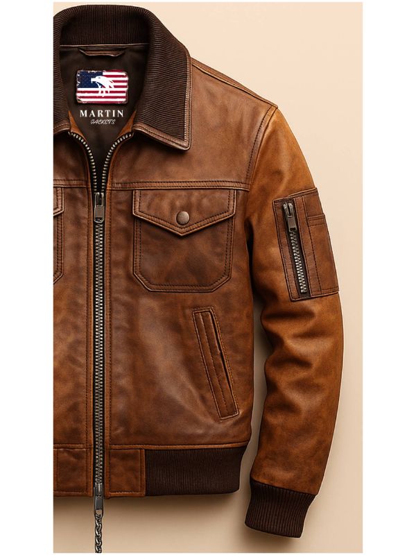 Kai Men's Brown Leather Zip-Up Jacket