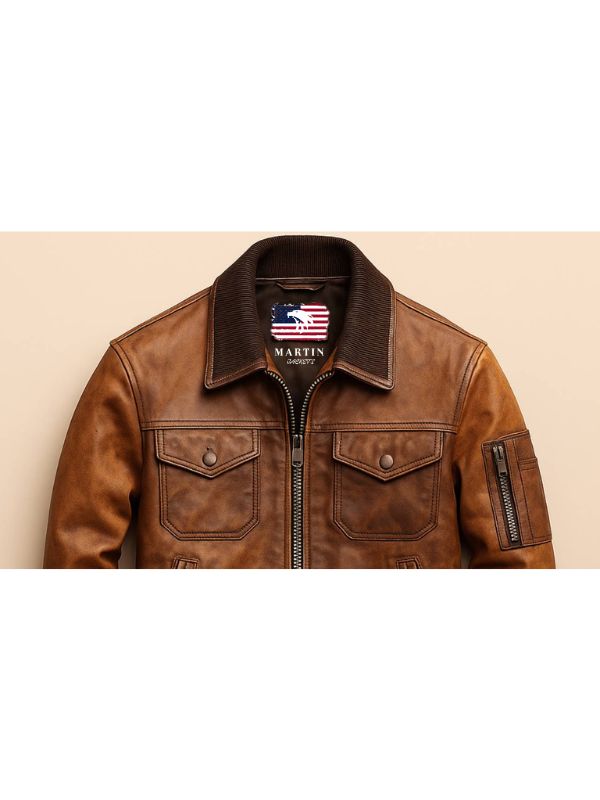 Kai Men's Brown Leather Zip-Up Jacket