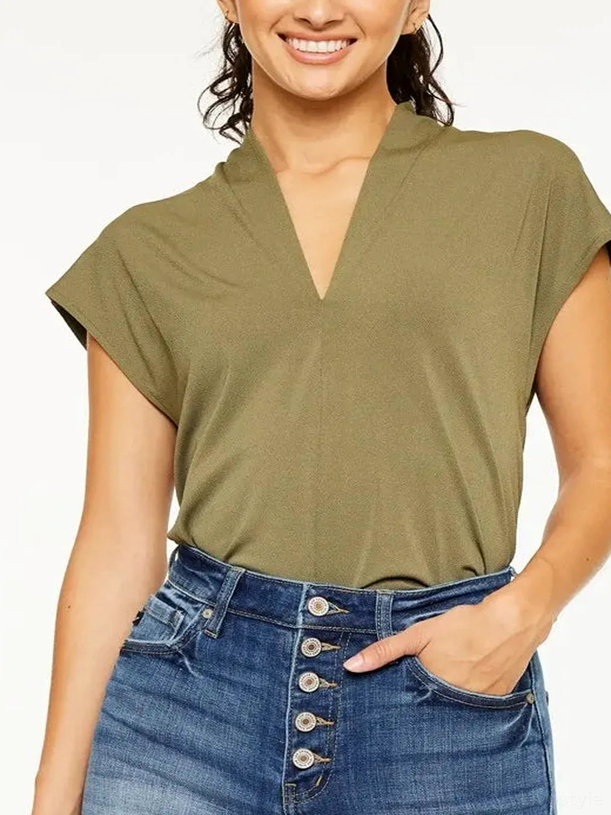 High Rise Frayed Hem Denim Shorts with Button Front