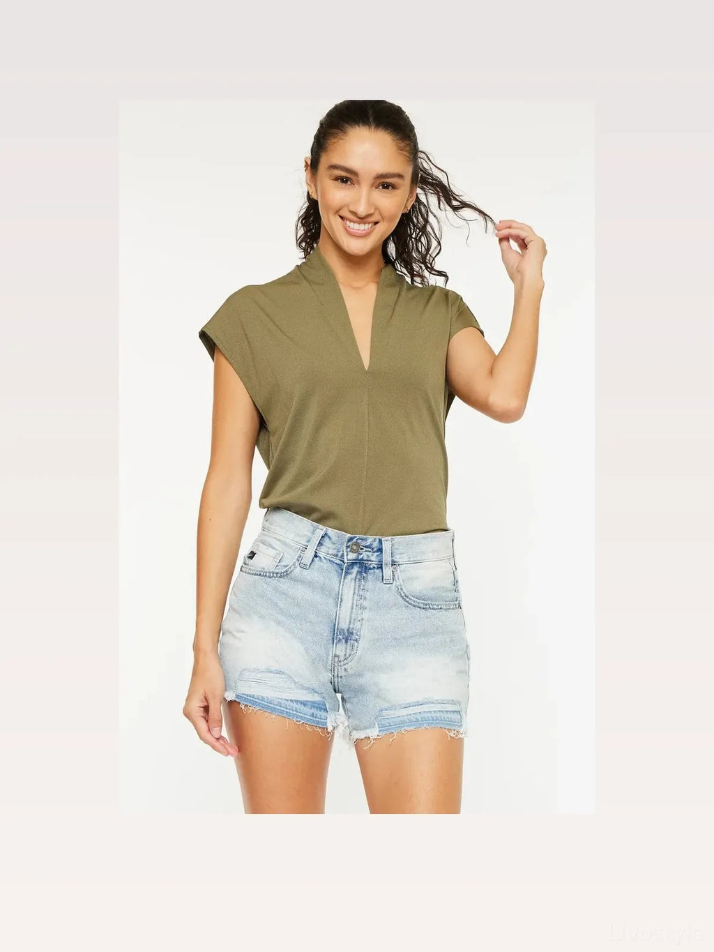 High Rise Raw Hem Denim Shorts in 100% Cotton