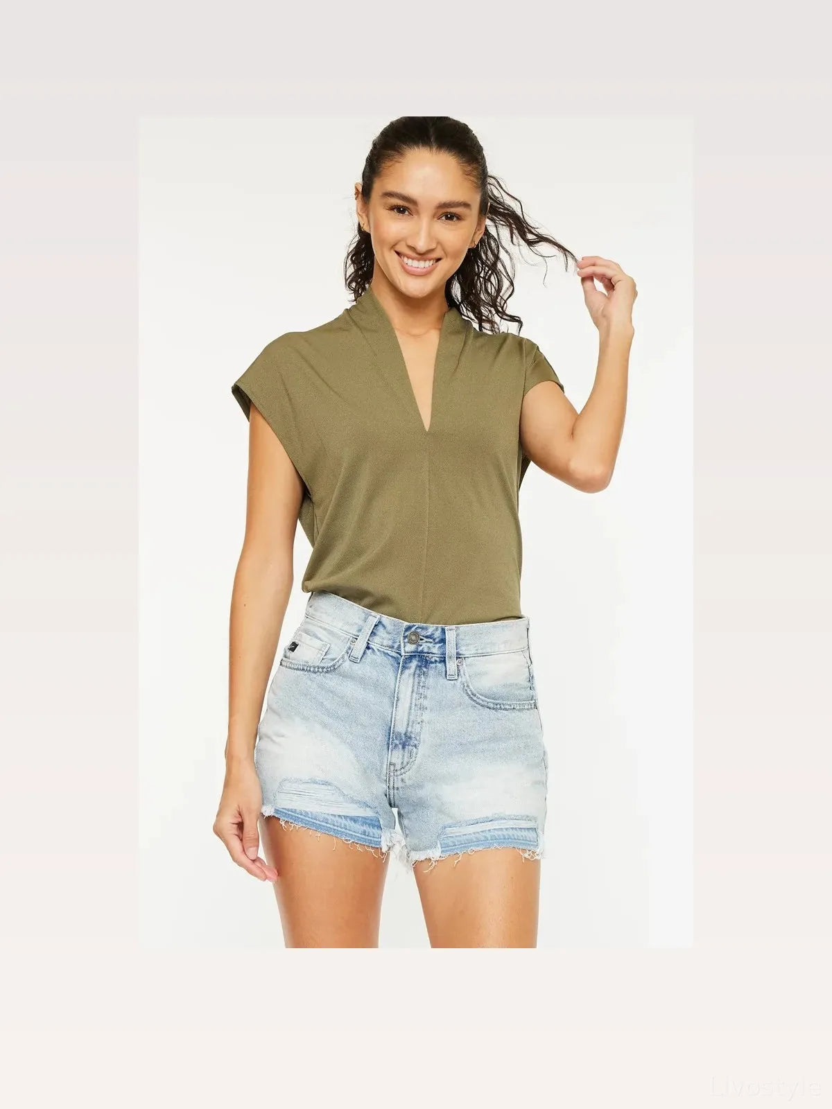 High Rise Raw Hem Denim Shorts in 100% Cotton