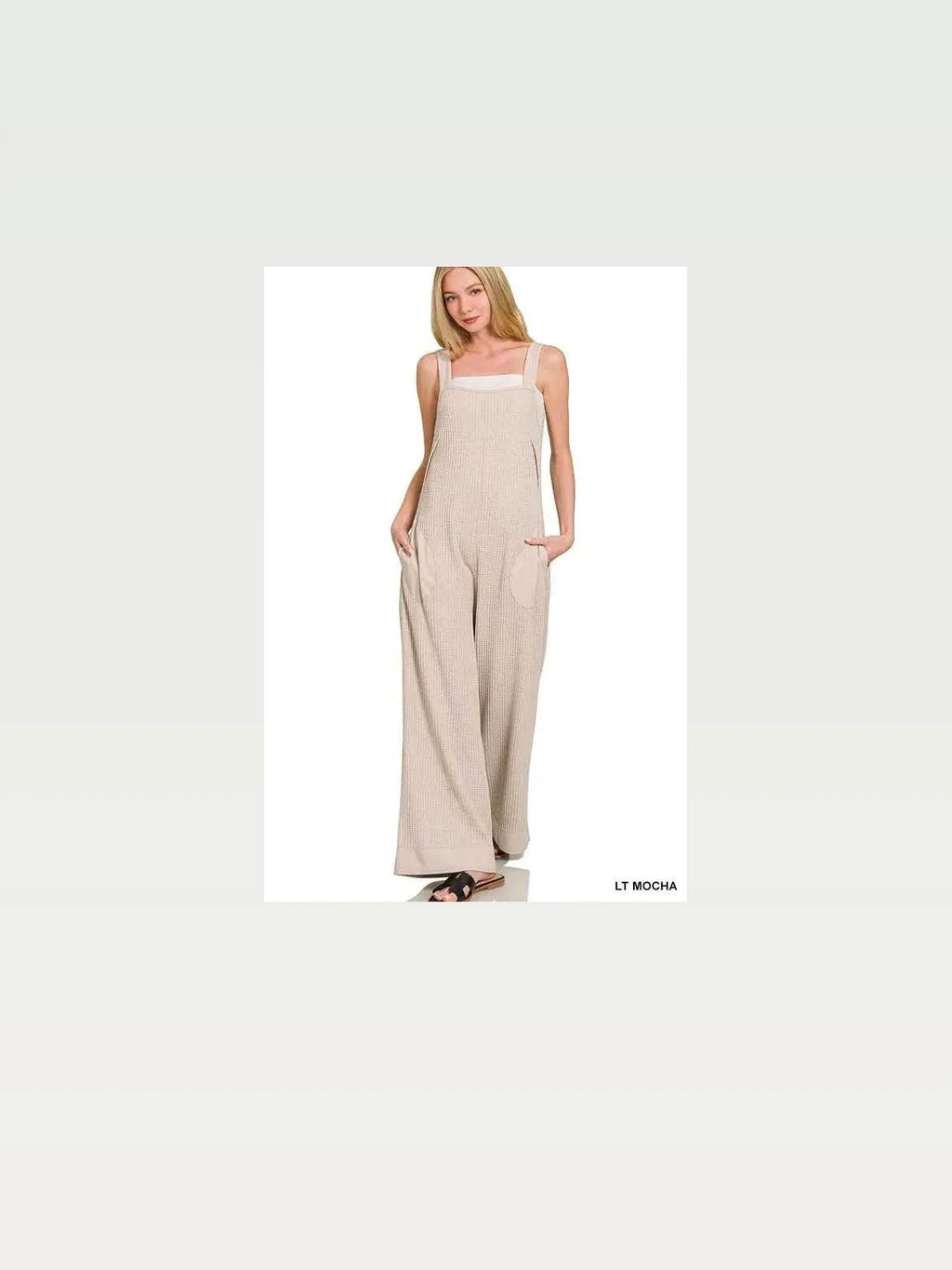 Knit Waffle Wide Leg Overalls with Pockets