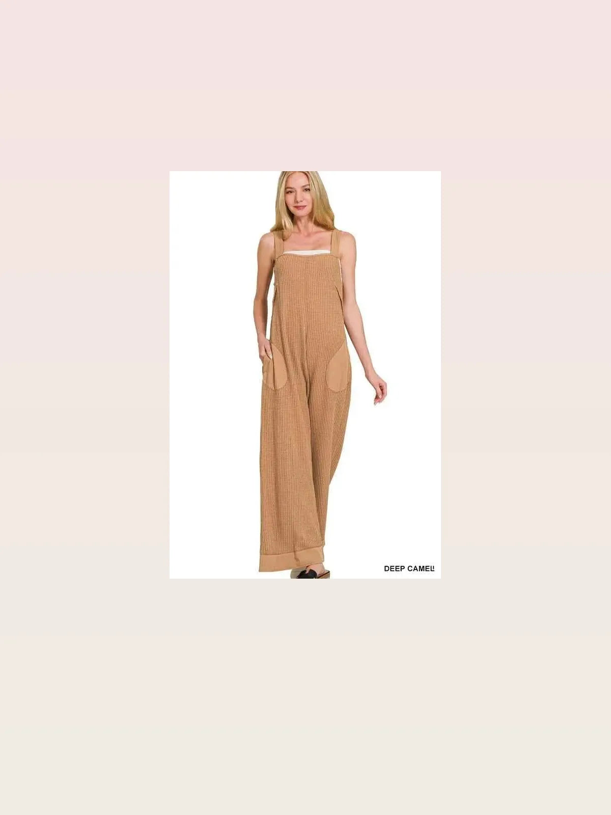 Knit Waffle Wide Leg Overalls with Pockets