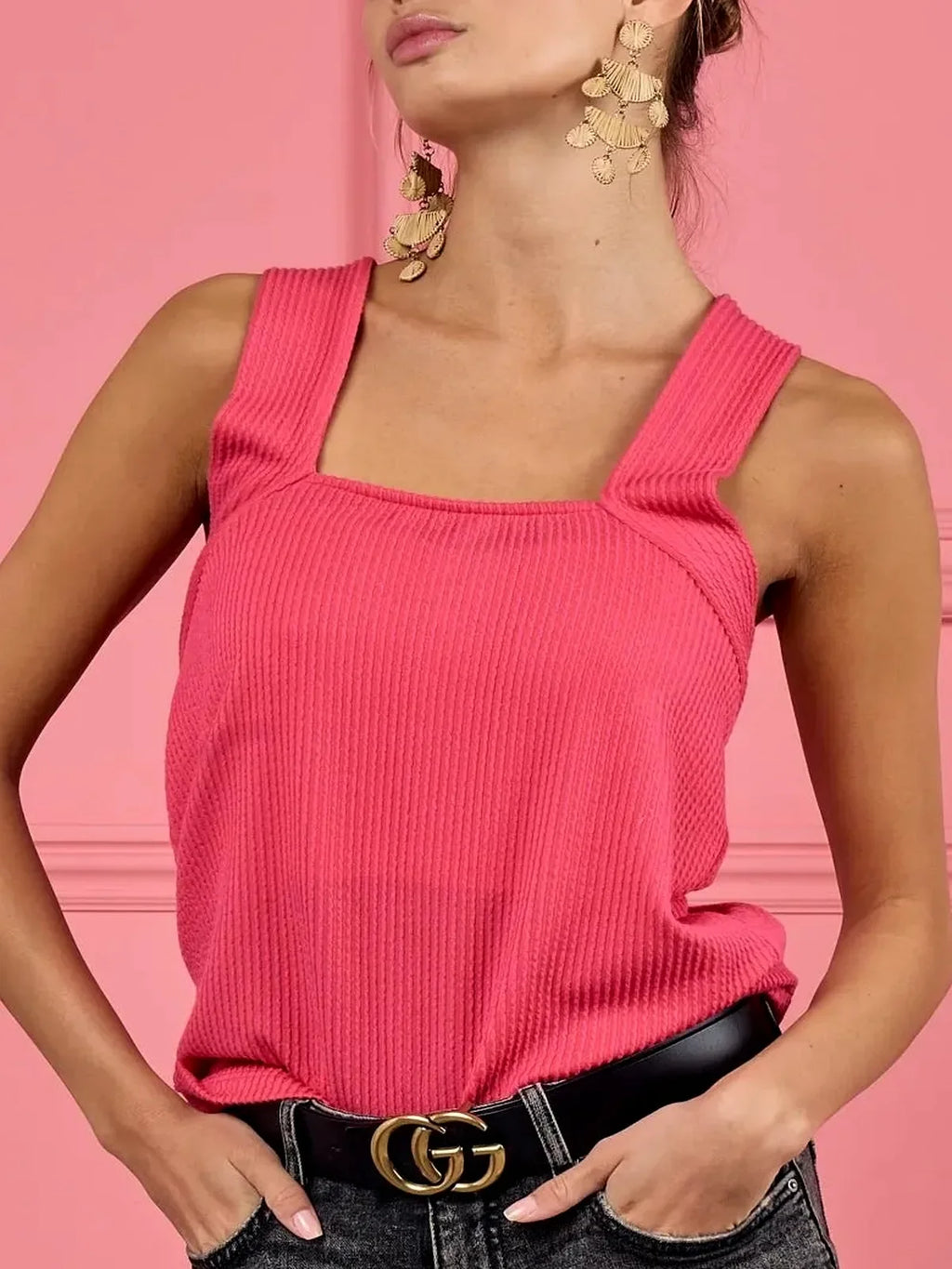 Lace Knit Cross Neck Sleeveless Top with Cut-Out Detail