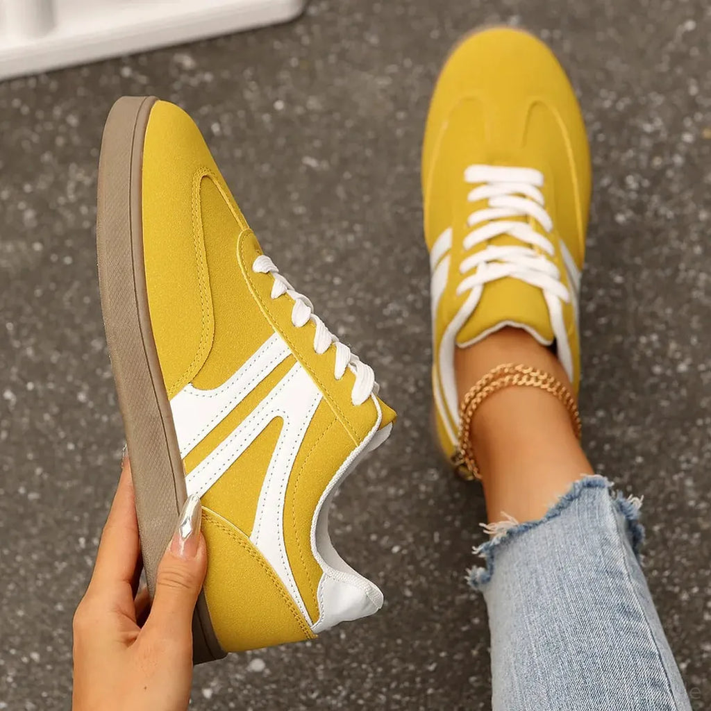 Low-Top Lace-Up Flat Sneakers with Suede Details