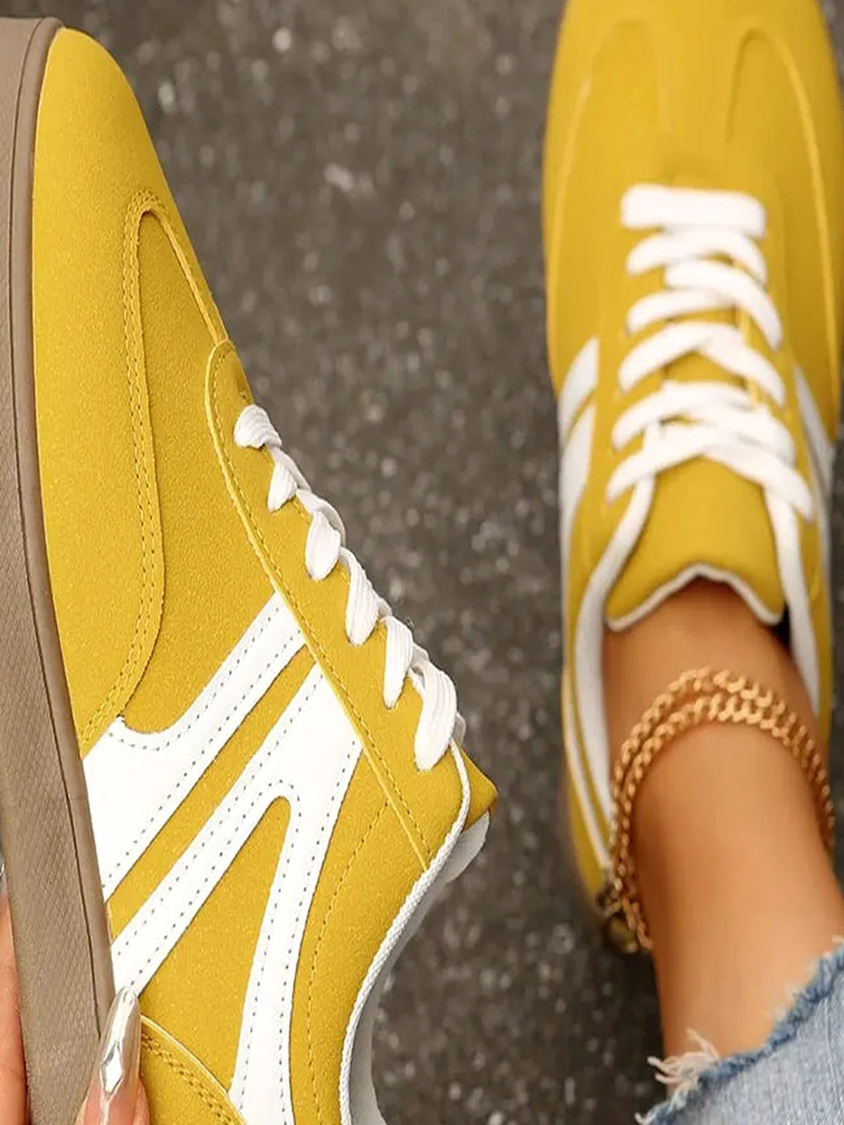 Low-Top Lace-Up Flat Sneakers with Suede Details