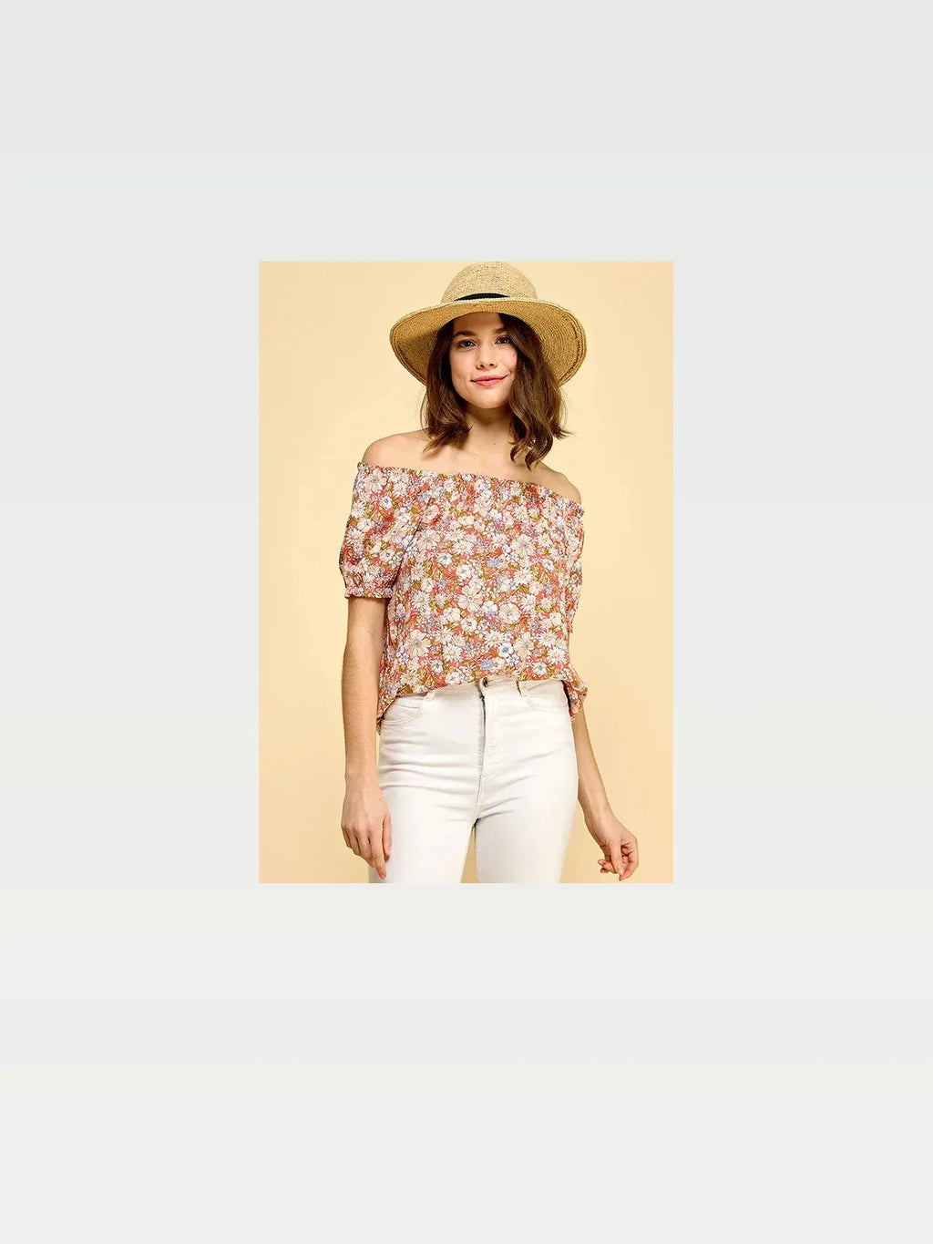 Floral Print Off-Shoulder Short Sleeve Blouse