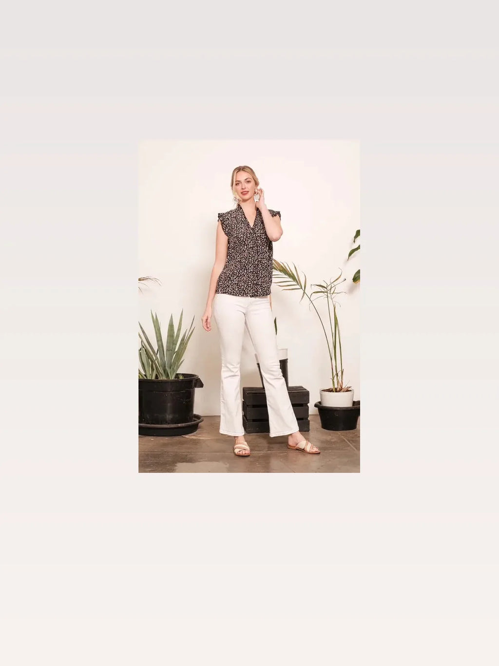Multi Dot Print Sleeveless Button-Down Blouse