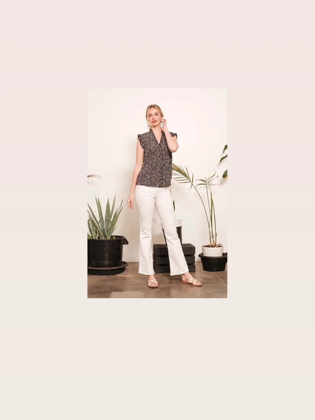 Multi Dot Print Sleeveless Button-Down Blouse