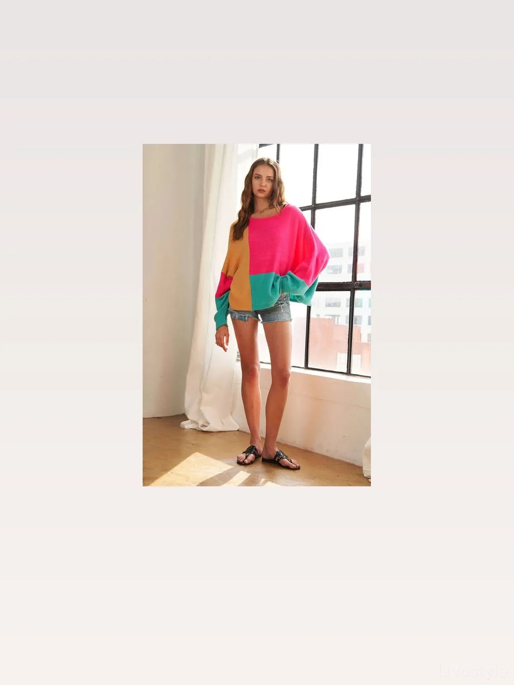 Oversized Colorblock Round Neck Sweater