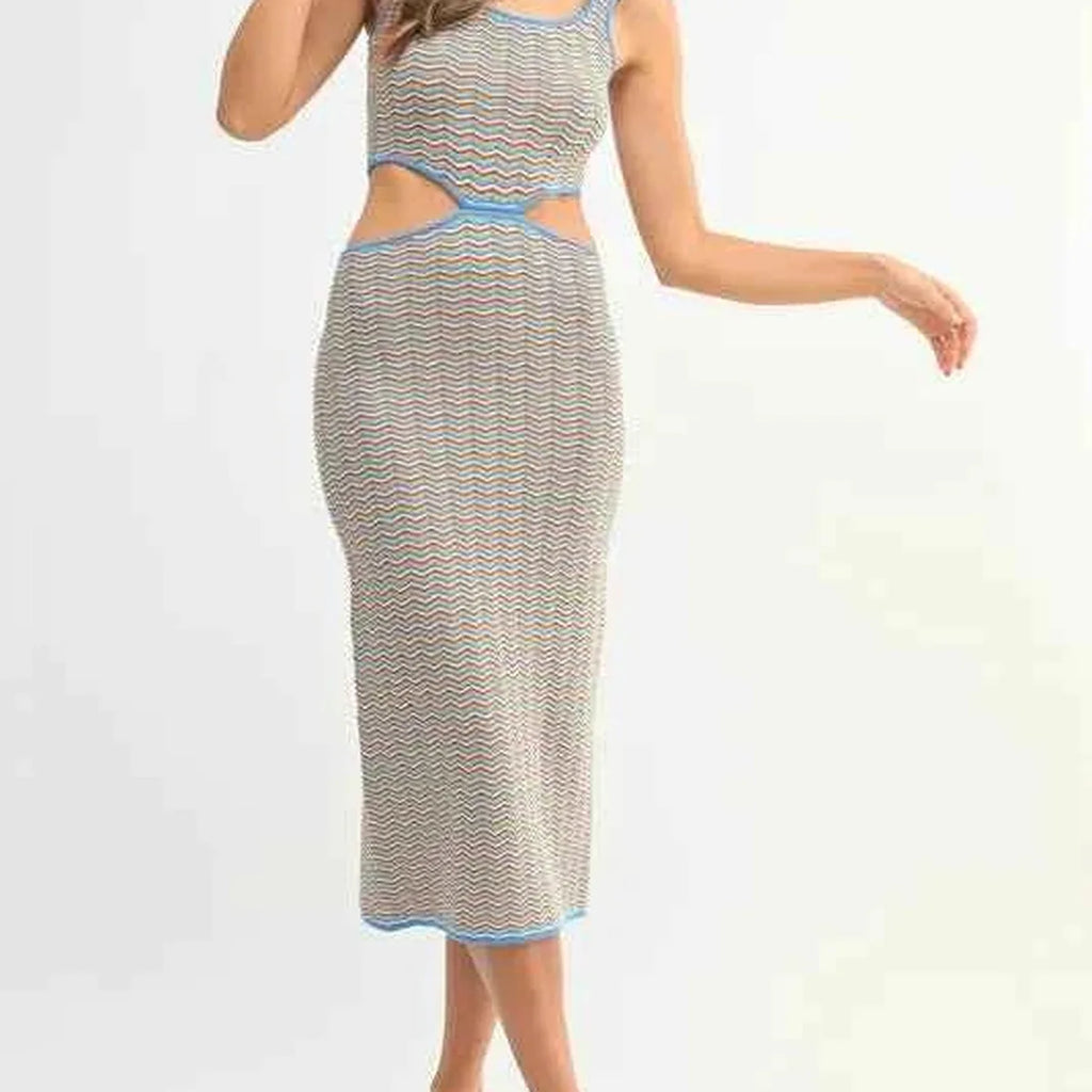 Multi Color Chevron Knit Bodycon Midi Dress