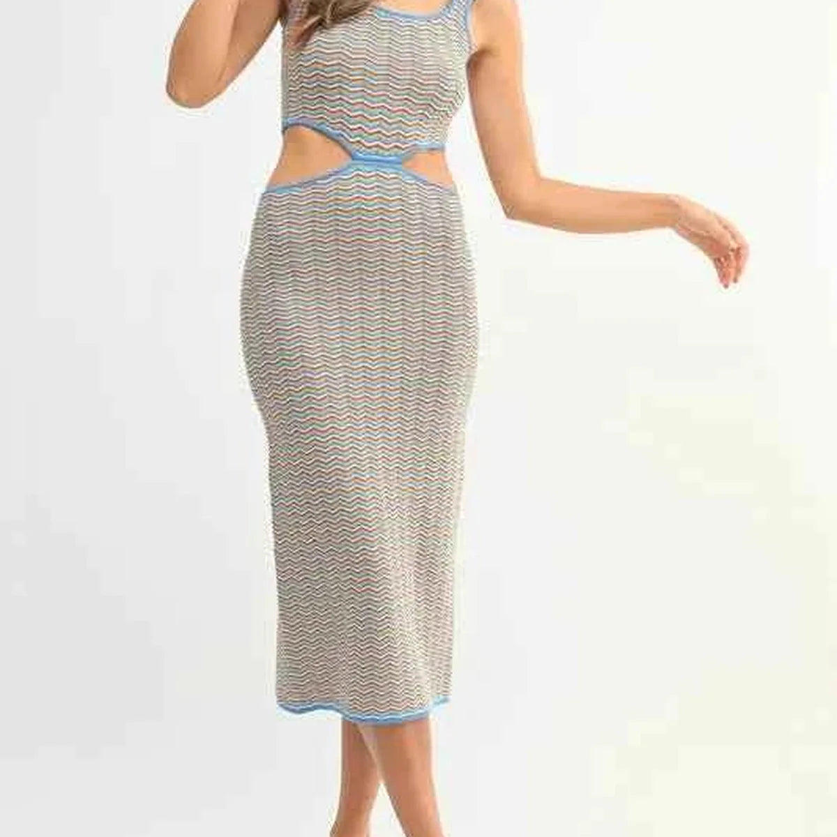 Multi Color Chevron Knit Bodycon Midi Dress