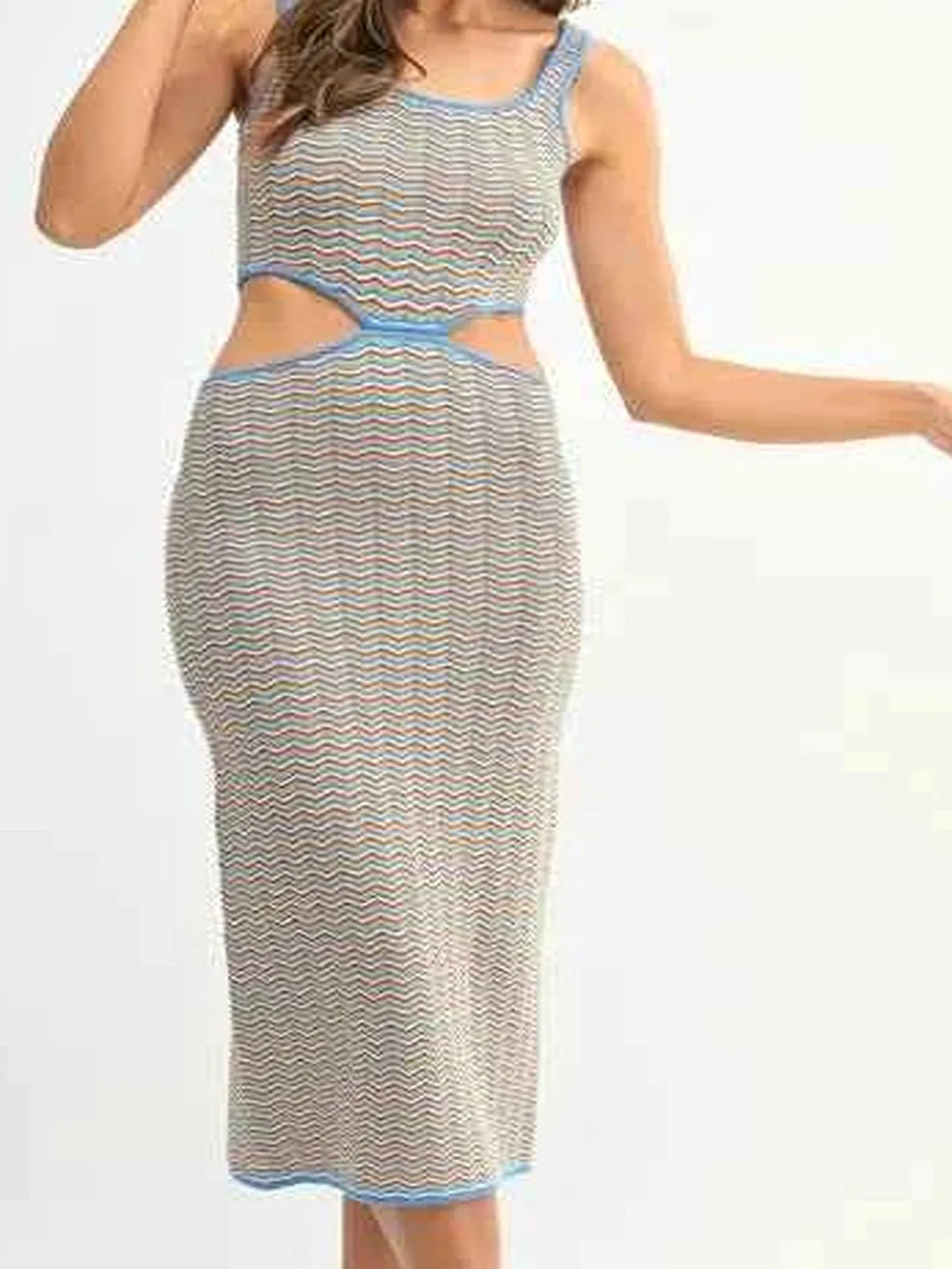 Multi Color Chevron Knit Bodycon Midi Dress