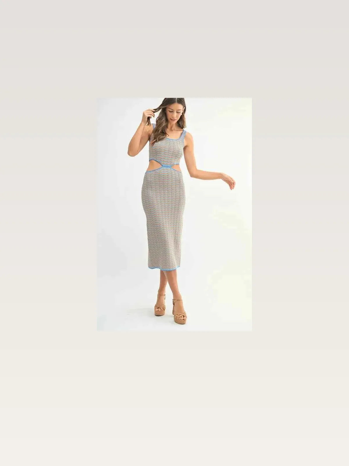 Multi Color Chevron Knit Bodycon Midi Dress