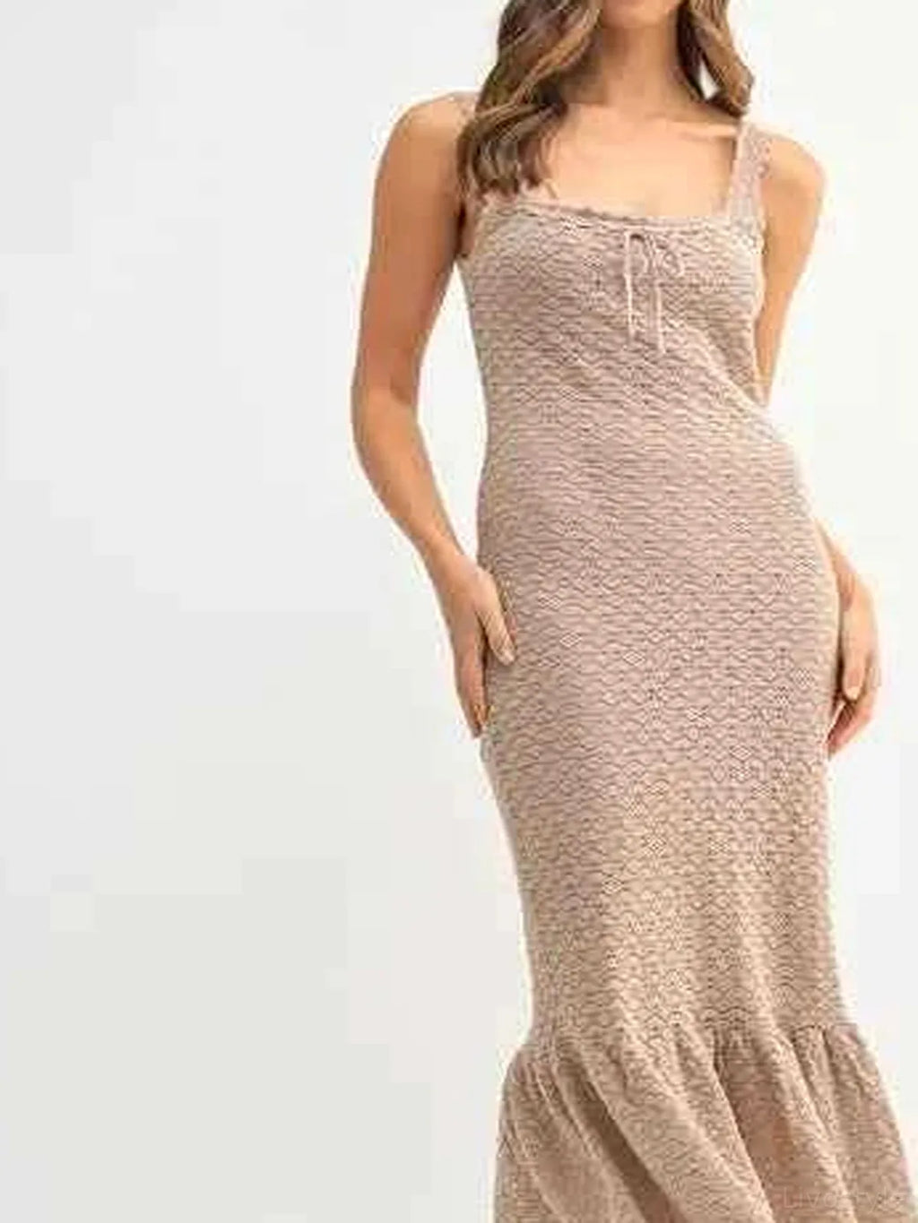 Ruffled Hem Sleeveless Crochet Knit Midi Dress