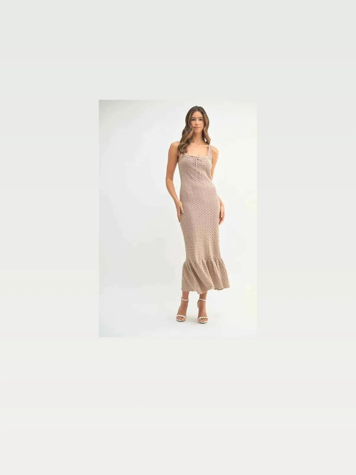 Ruffled Hem Sleeveless Crochet Knit Midi Dress