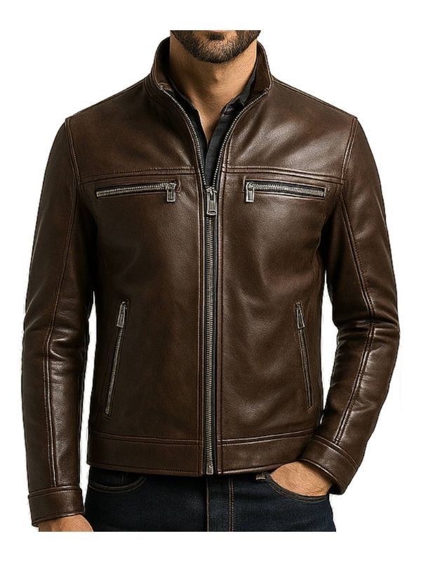 Men's Mateo Brown Leather Biker Jacket