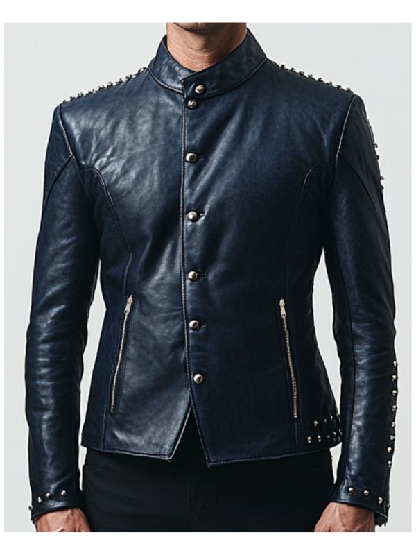 Men's Max Blue Leather Biker Jacket