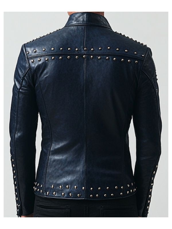 Men's Max Blue Leather Biker Jacket
