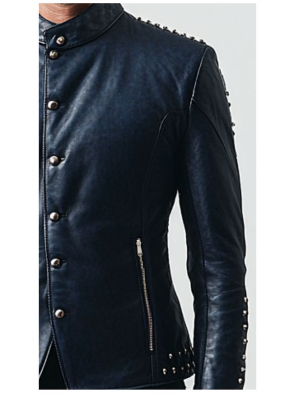 Men's Max Blue Leather Biker Jacket